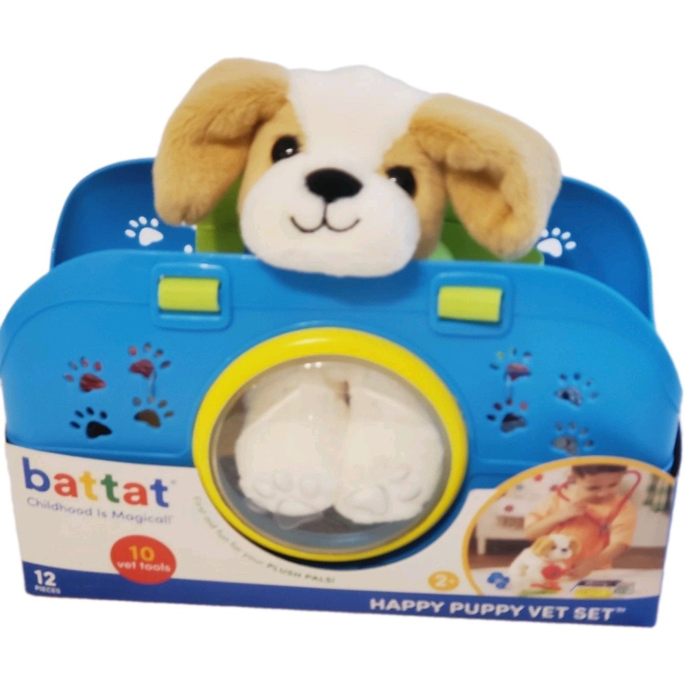 Battat Happy Puppy‎ Vet Set Plush Dog Carrier 12 Pc Pretend Play Veterinary Toy